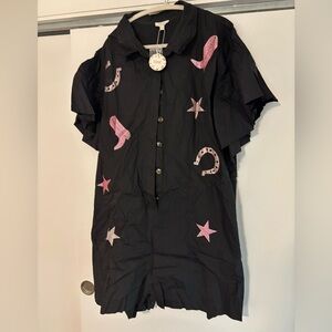 ODDY Black western romper with Pink Accents